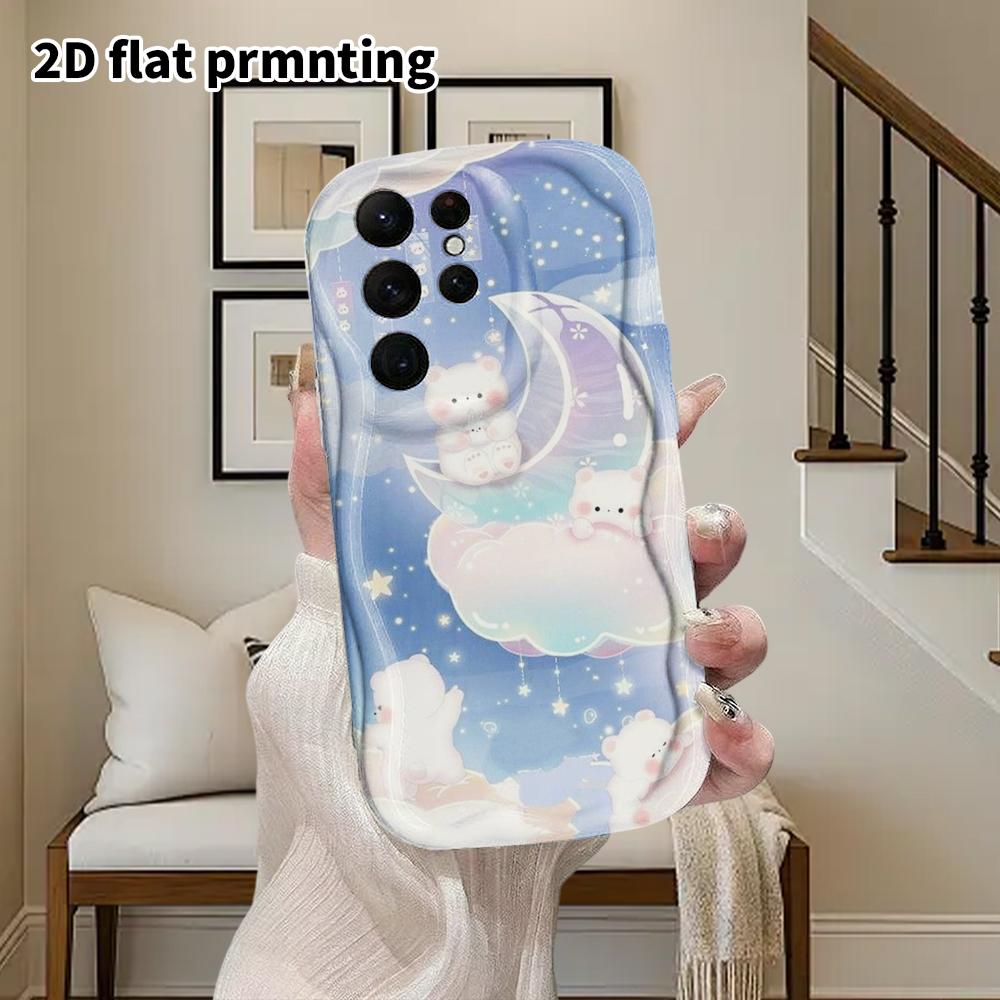 Phone Case: 2D Flat Samsung Galaxy A34 A35 M05 M06 S20 S22 S21 FE Plus 5G Protective Case, Couples Style, Little White Bear with Moon, Christmas and H