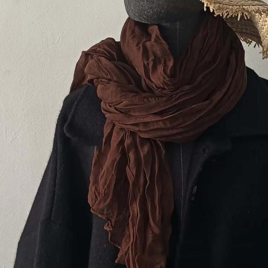Women Scarf Solid Color Pleated Long Scarf Retro Autumn Winter Warm Long Scarf Soft Vintage Inspired Scarf
