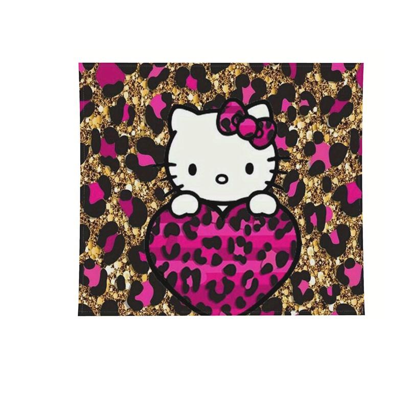 Sanrio Hello Kitty Printed Tapestry With Leopard Print And Pink Bow Design Warm Cartoon Home Style Hello Kitty Room Decoration