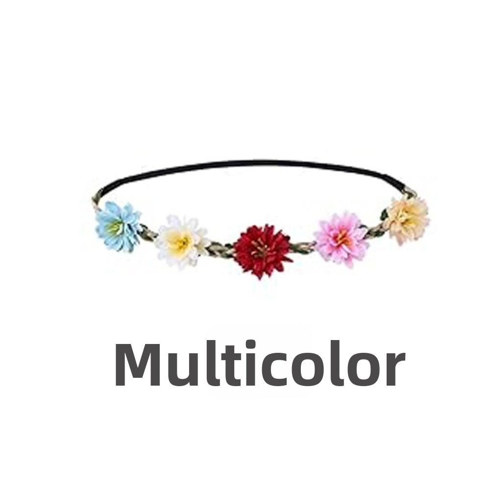Adjustable Ribbon Floral Wreath Crown Hand Woven Bohemia Garland Headpiece for Girls Women