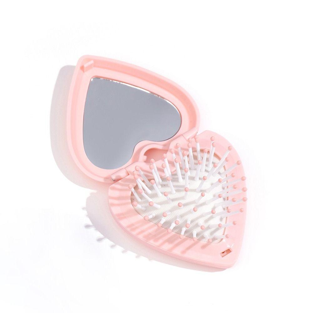 Candy Color Folding Airbag Comb Anti-static Massage Comb Heart Hair Comb with Mirror  Women Girl