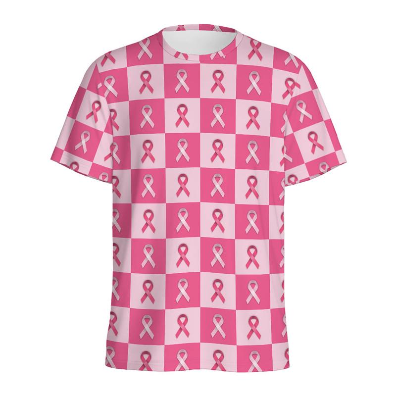 Summer Pink Ribbon T-shirt Women's T-shirt Short Sleeve O-neck Casual T-shirts Clothes Men Fashion Clothing Daily Tees Top