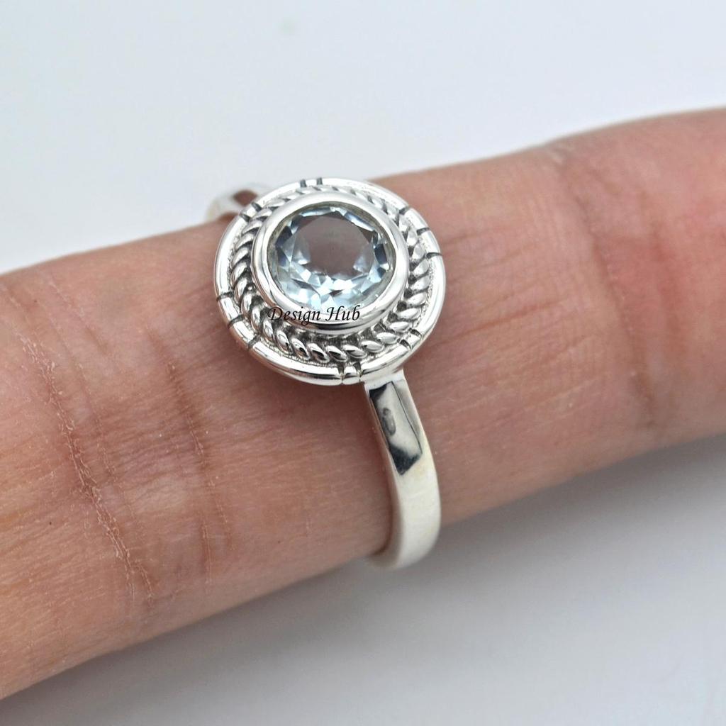Blue Topaz Gemstone Statement Ring 925 Sterling Silver Jewelry For Christmas Sale