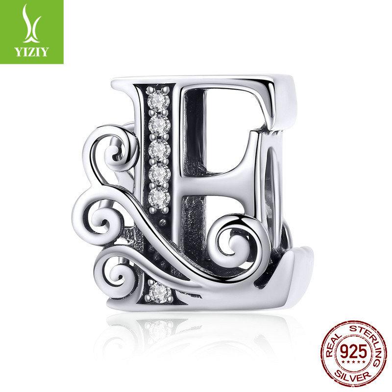 Браслет из 26 букв, аксессуар с бусинами, бусины из циркониевого стерлингового серебра, рассыпные бусины Bsc030