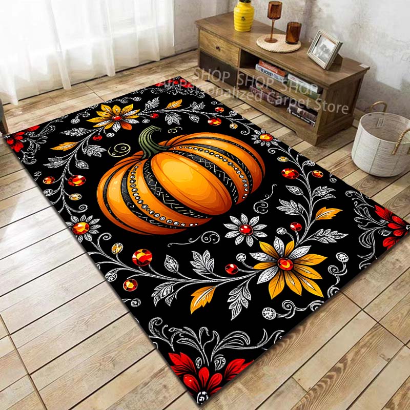 Exquisite Pumpkin Texture Pattern Carpet for Living Room Bedroom Sofa Home Decor Non-slip Floor Mat Large Size Halloween Gift