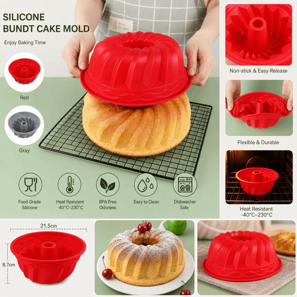 Silicone Chiffon Cake Mold 3D Baking Silicone Molds Round Fluted Tube Pans for Gelatin