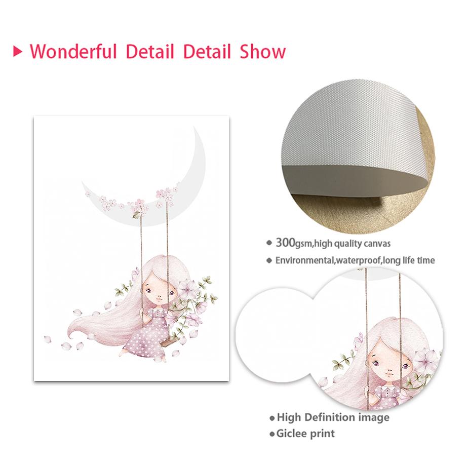 Розовый кролик для девочек, имя цветка на заказ, настенное искусство для детской комнаты, печать на холсте, картина с кроликом, постер, мультяшная картина для декора детской комнаты