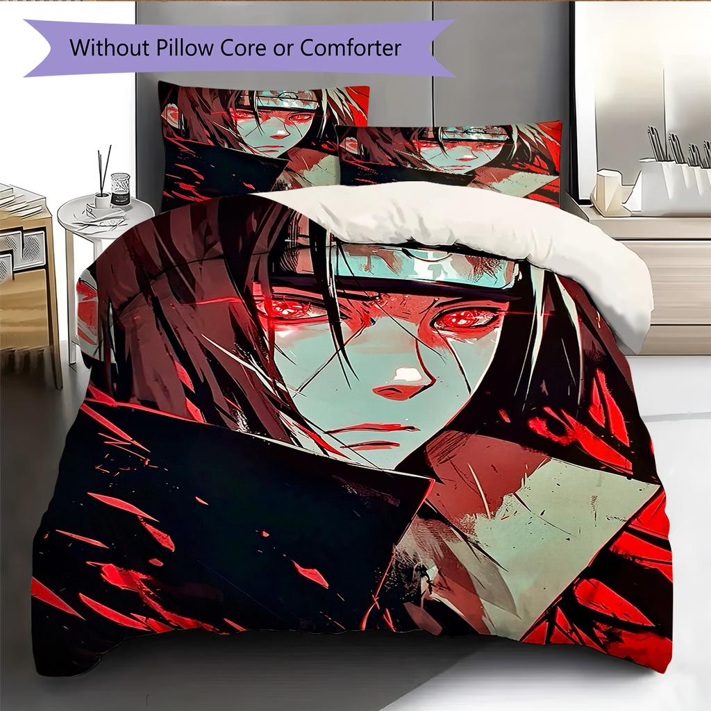 Постельное белье с узором Итачи Учиха из аниме Наруто, домашний декор, подарок на день рождения (1 пододеяльник + 2 наволочки, без наполнителя)