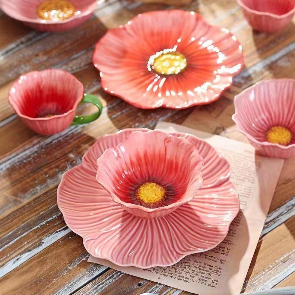 Ceramic Petal Set Dinner Plates Ins Style Home Cake Dessert Office Tea Cup Flower Bowl