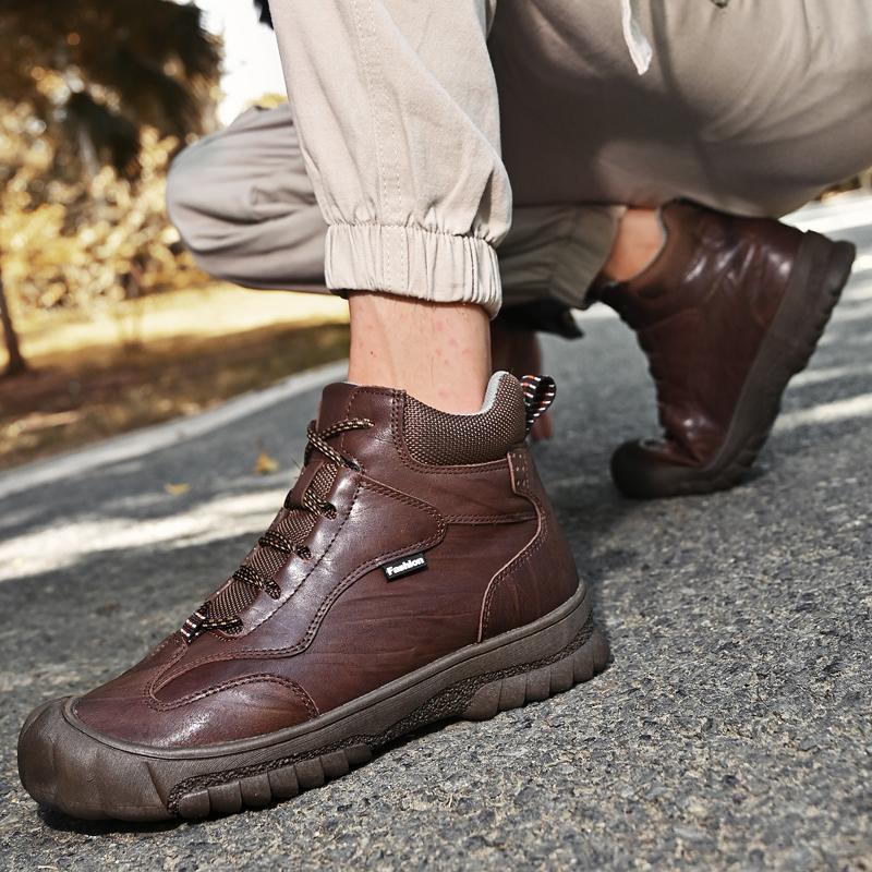 Модная мужская обувь, новые походные мужские ботинки, люксовая брендовая обувь для активного отдыха, мужские ботинки из натуральной кожи, зимние ботинки для скалолазания, теплые плюшевые меховые ботинки
