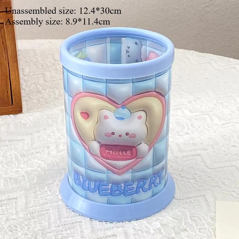 1 шт., симпатичный визуальный 3D-мультяшный узор, пластиковый держатель для ручек, настольный органайзер для косметики для девочек, студенческий офисный ящик для хранения