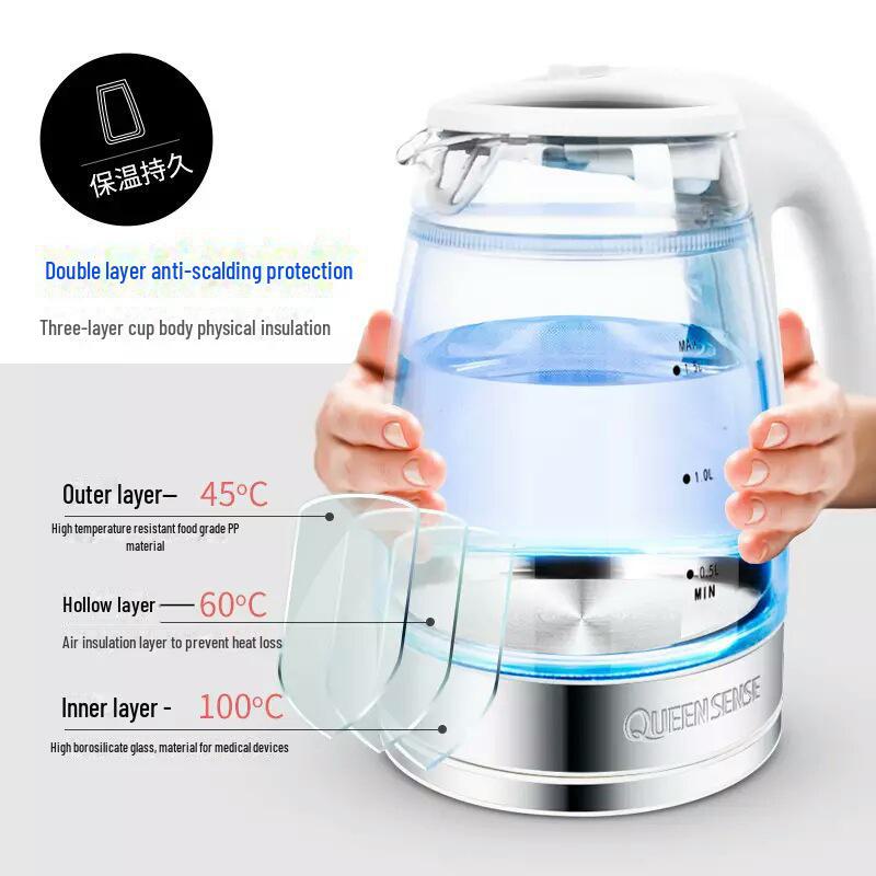 1.7L Glass Electric Kettle for Tea Brewing and Boiling - Automatic, Large Capacity for Home or Dorm Use