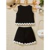 Ins Girls' Summer Outfit Set Young Girls' Vacation Style Solid Color Lace Vest Shorts Set
