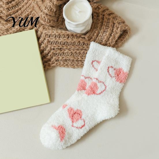 Cozy Indoor Thermal Socks Coral Fleece for Women, Soft Crew with Non-Binding Thickened Fluffy Winter House Top, Fuzzy Sleep Cute Prints Autumn