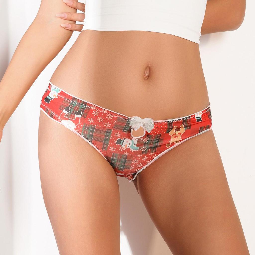 Женские трусики Т-образной формы из ледяного шелка с рождественским принтом больших размеров, бесшовные, дышащие, треугольные