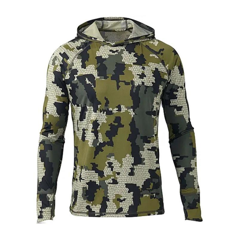 Mens Quick-Dry UV Protection Hooded Fishing Shirt Lightweight Breathable Milk Silk Outdoor Sportswear Summer Hiking Camping