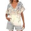Womens Short Sleeve V-Neck Shirts Floral Print Loose Casual Basic Tees Summer Tops