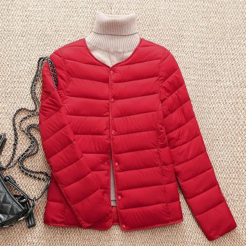 Autumn Winter Women Lightweight Cotton Jacket Liner Warm Down Jackets Collarless Portable Female Padded Parkas Round Neck Puffer Overcoat
