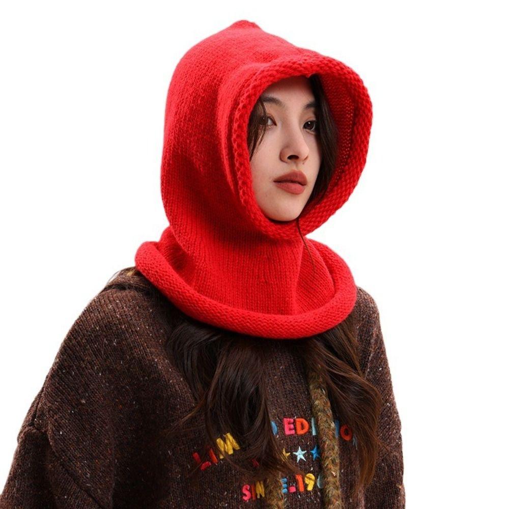Однотонная вязаная балаклава, шерстяной воротник для шеи, шапка-бини, милый капюшон, для девочки