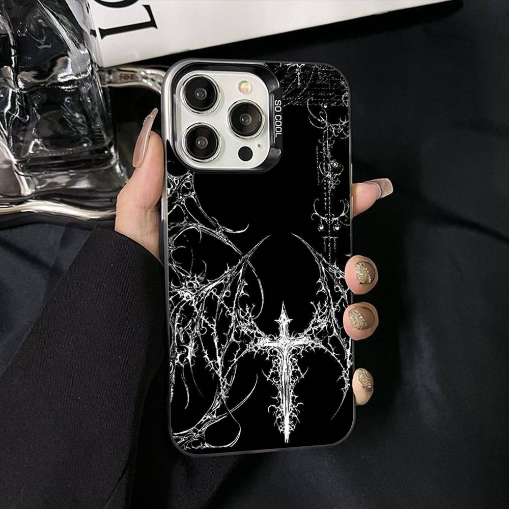 Готический Кибер Сигил Крест Чехол для Телефона Для iPhone 17 Air 16 15 14 11 12 13 Pro Max Plus X XR XS Цветной Серебряный Жесткий Чехол