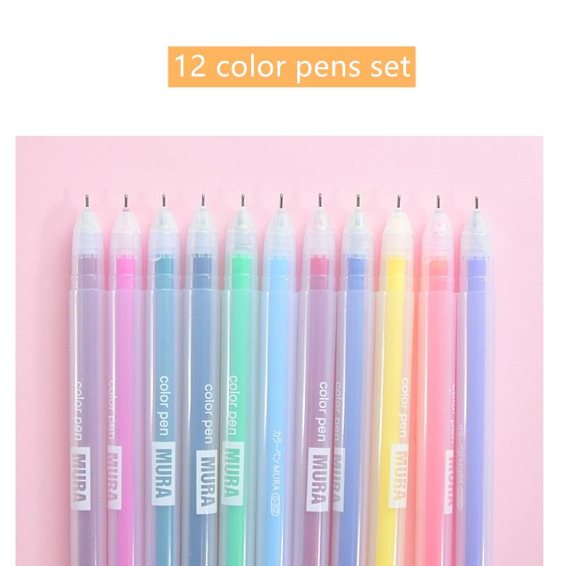 12pcs Color Gel Ink Pen Ballpoint 0.5mm Roller Ball Marker Liner Drawing Pens Office School D6127