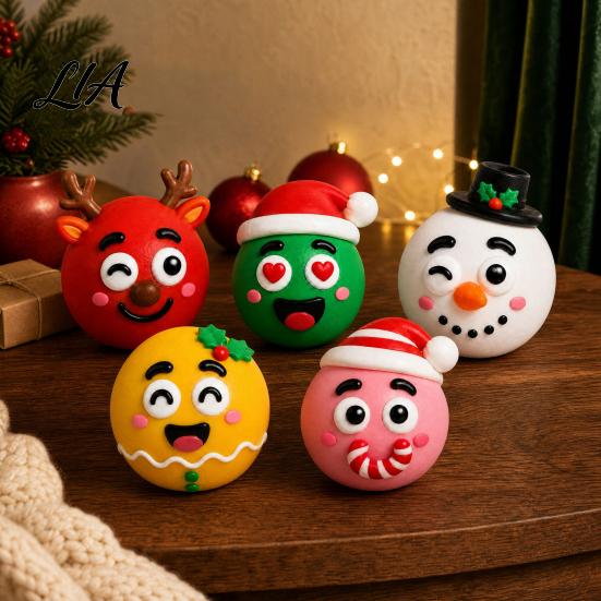 Xmas Reindeer Stress Ball 1/5Pcs DIY Christmas Relief Toy, Snowman with Soft Squeeze Sensory Toy Detachable Expression Accessory, Party Favors