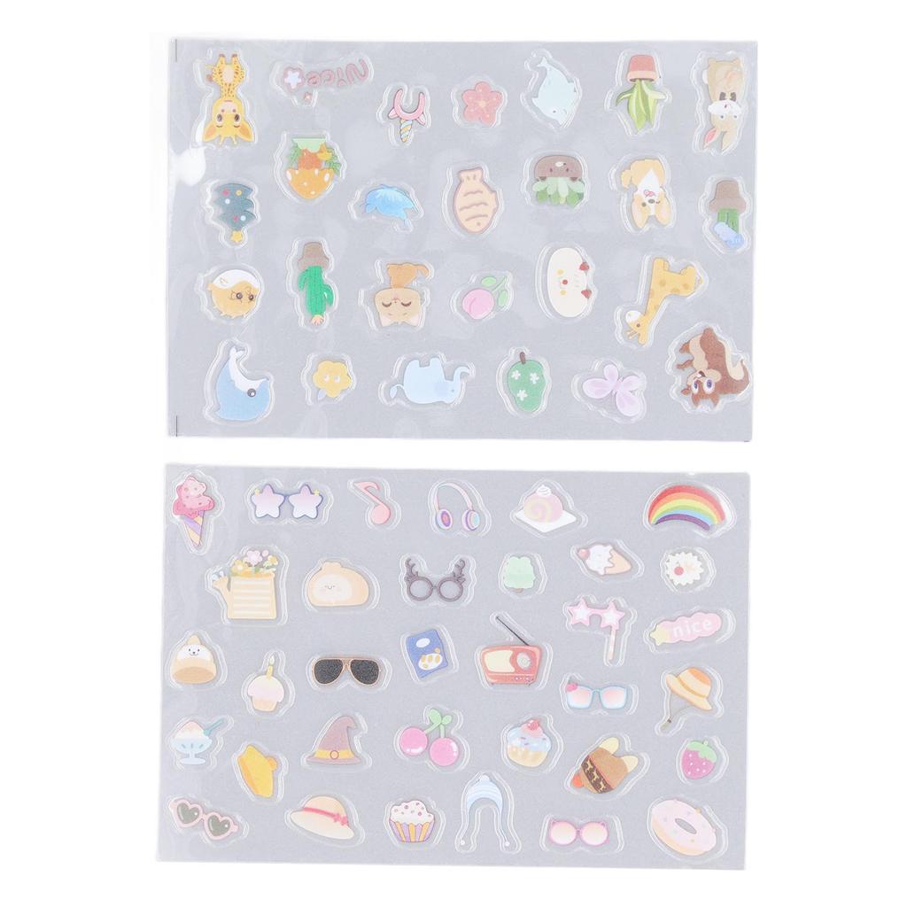 2PCS Decorative Stickers Cute Cartoon Self Adhesive Sticker Colorful PVC Sticker for DIY Album