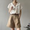 Summer Wide Leg Shorts Women Office High Waist Suit Shorts Beige Oversize Loose Button Solid Classic Casual Shorts With Belt New