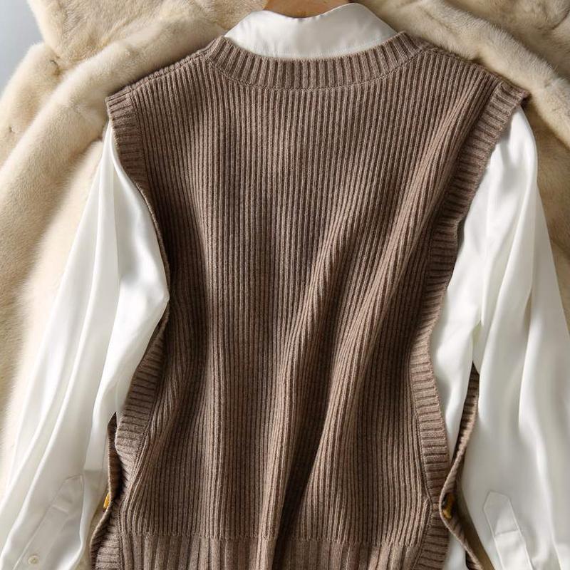 Свитер-жилет женский однотонный осенний жилет с круглым вырезом на пуговицах шикарный дизайн женский трикотаж для отдыха в консервативном стиле мягкий уютный