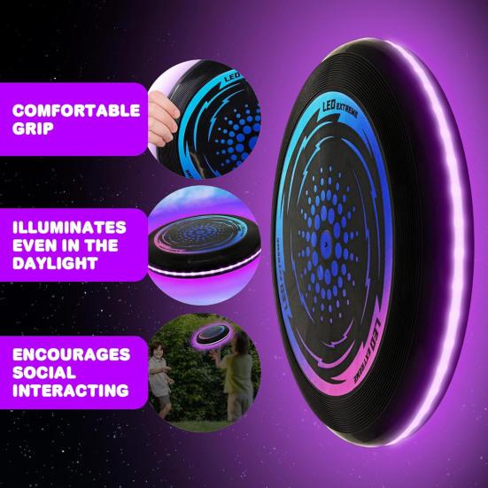 Kids Soft Flying Disc Toy Light-up Throwing Disc Game Outdoor Garden Lawn LED Flying Saucer Parent-child Family Game Boys Girls Gift