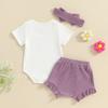 Baby Girls Shorts Set, Short Sleeve Letters Print Romper Elastic Waist Shorts with Hairband Summer Outfit