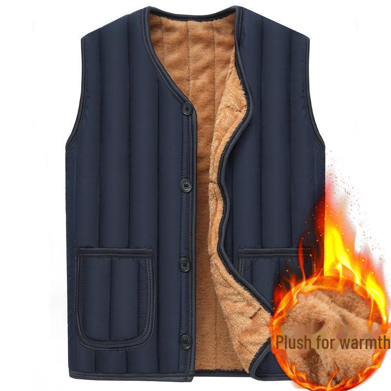 Теплый жилет из хлопка с плюшевой подкладкой для мужчин среднего и пожилого возраста на осень/зиму