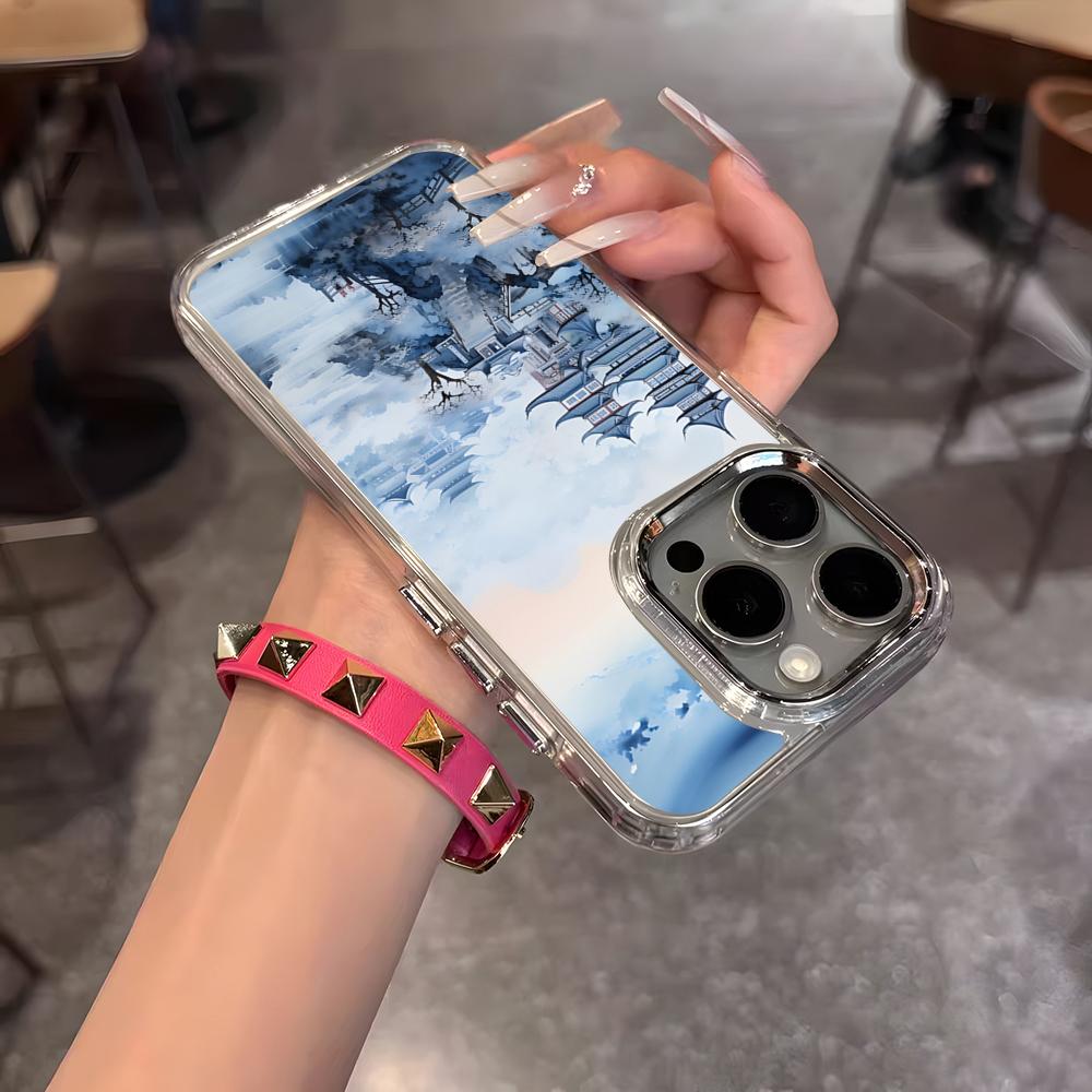Восточный сине-белый чехол для телефона для IPhone 17 Air 16 15 14 13 12 11 Pro Pro Max Plus Прозрачная мягкая накладка