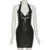 2024 Autumn European & American Style Women's Sexy Halter Neck Backless Slim PU Dress