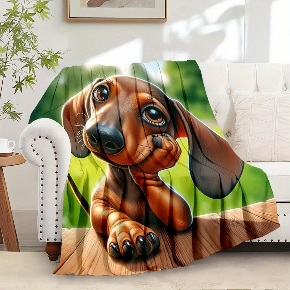 For Dachshund,Cute,Outdoor-Themed Flannel Blanket, Glam Style, Digital Print, All-Season Comfort, Tear-Resistant, Knitted Craftsmanship, Pol
