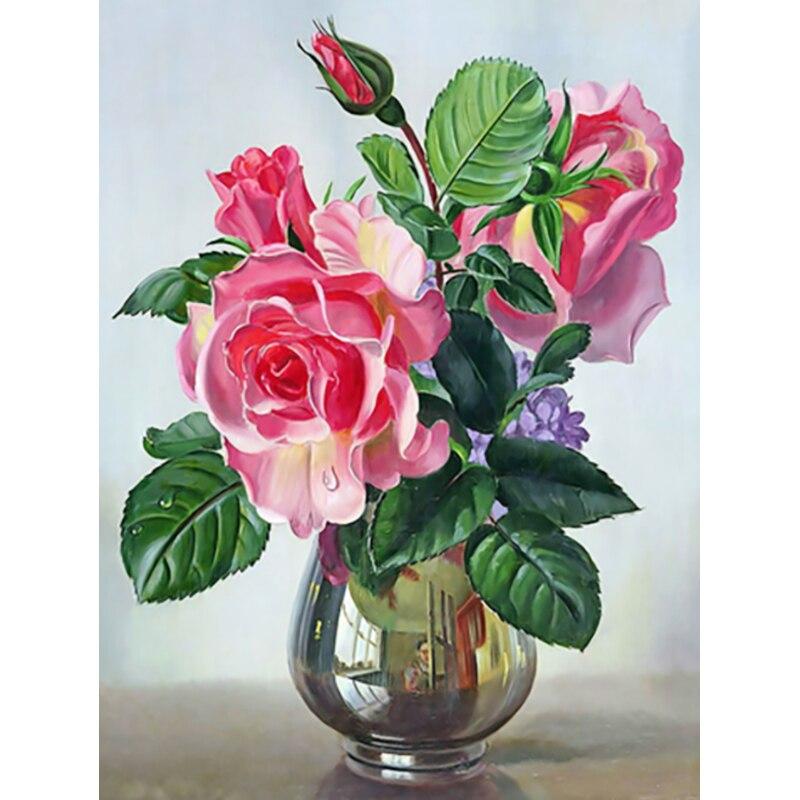 Diy New 5d Painting Diamond Vase Diamond Embroidery Flowers Cross Stitch Full Round Drill Crafts Home Decor Manual Gift