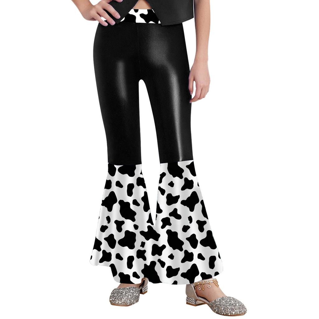 Girls Disco Costume Patchwork Printed Pants Shiny Metallic Elastic Waistbell Bottom Design Role Playing Parties