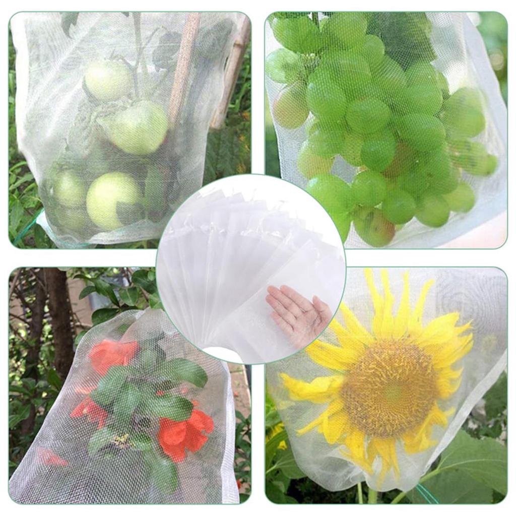 50/100Pcs Fruit Protection Netting Bags with Drawstring Reusable Grape Grow Bags Strawberry Cover Mesh Bags for Pest Control