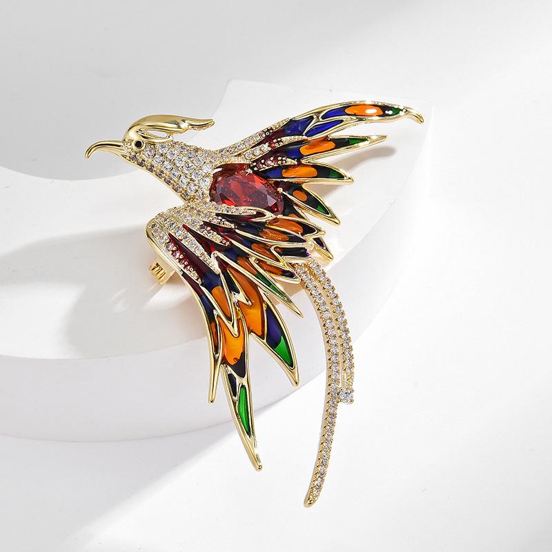 Chinese Style Enamel Color Phoenix Brooch Luxury High-End Animal Brooch Pin Coat Accessories