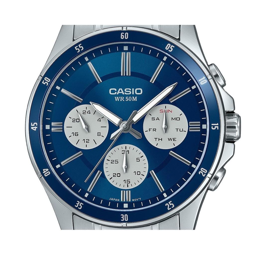 Casio Стандартные аналоговые кварцевые часы из нержавеющей стали с ионным покрытием и синим циферблатом MTP-1374D-2A3V для мужчин