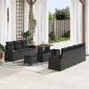 10-piece Garden Sofa Set with Cushions Black Poly Rattan Acacia, 2-seater Garden Sofa with Storage 3364309