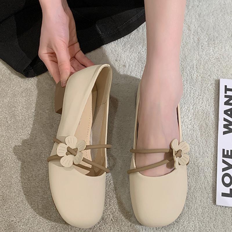 2024 Лето Новые Модные Простые Цветочные Универсальные Однотонные Туфли Мягкая Подошва Мягкие Кожаные Круглые Женские Туфли На Плоской Подошве