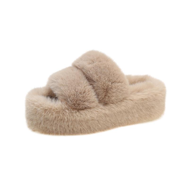 Fashion New Autumn and Winter Platform Thick Bottom Fluffy Slippers Women Wear Flat Warm Cotton Slippers P774