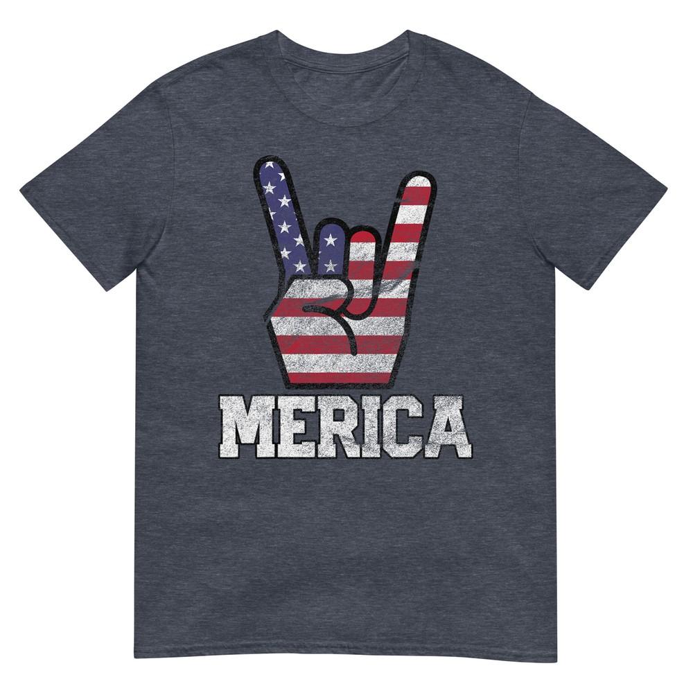 Merica Rock Sign 4th Of July Vintage American Flag Retro Usa TShirt