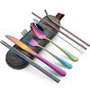 8Pcs/set Tableware Reusable Travel Cutlery Set Camp Utensils Set with Stainless Steel Spoon Fork Chopsticks Straw Portable Case
