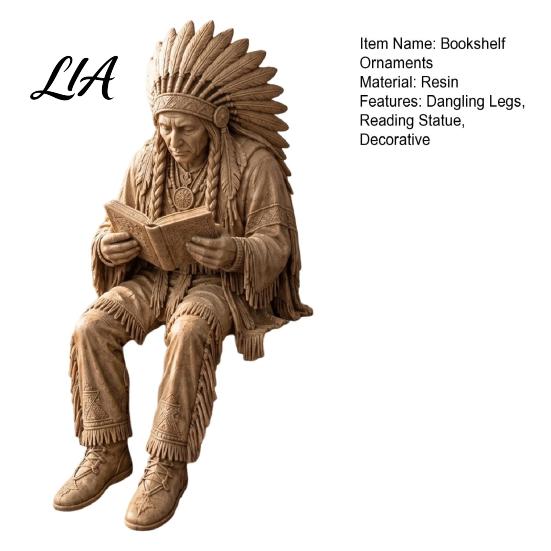 Unique Collector Figurines Native American Reader Shelf Sitter Figurine, Resin Sitting Reading Statue, Statue Bookshelf Edge Decor for Library