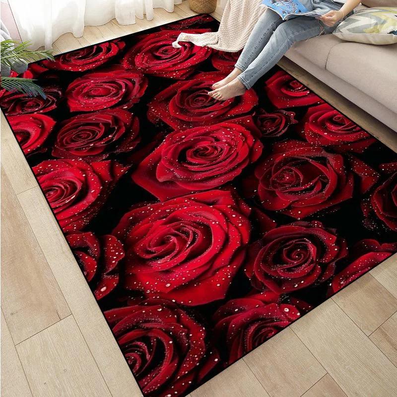 Rose Sunflower Daisy Peach Blossom Carpet Mat Colorful Flower Area Decorative Rugs for Room