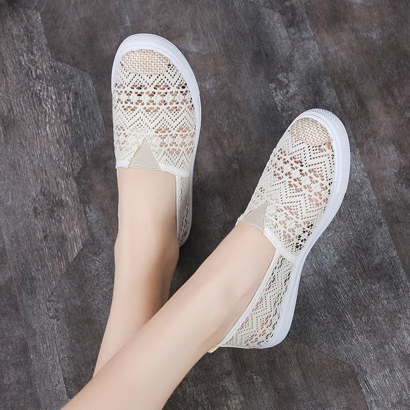 Mesh Breathable Shoes for Women Round Toe Woman Footwear Slip On Summer Flat 39 Aesthetic Comfortable and Elegant Cotton New In