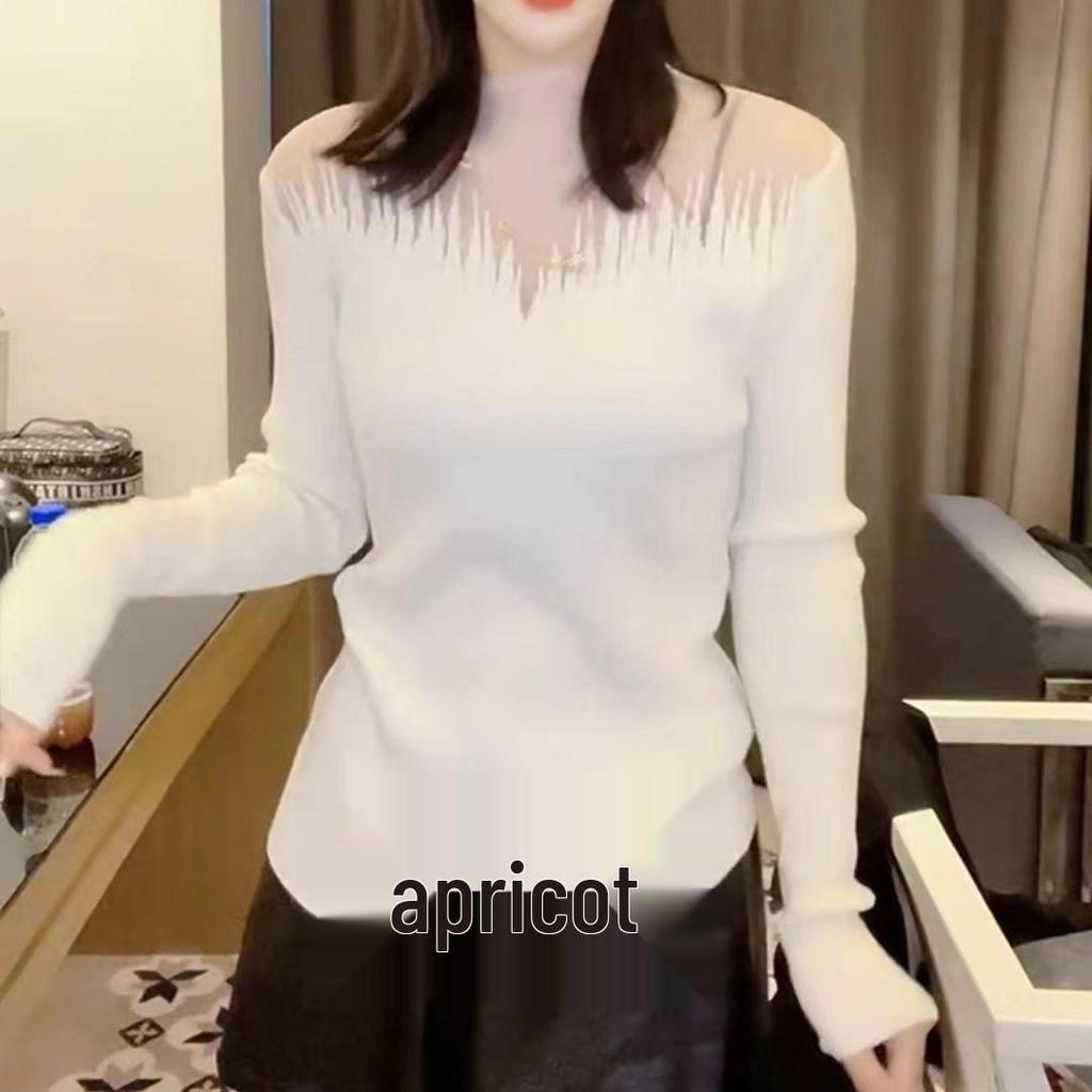 Элегантный сетчатый свитер со стразами - Женский универсальный шикарный топ с длинным рукавом