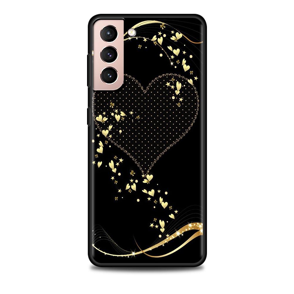 Милый девчачий розово-золотой чехол с сердечками для Samsung Galaxy S20 FE S21 S22 Ultra S10 Plus S9 S8 S10e S7 Edge, силиконовый черный чехол для телефона